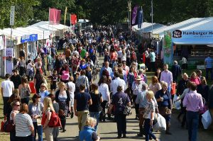 General view of the crowds during the Land Rover Burghley Horse Trials at Burghley Park on September 7, 2014 in Stamford, England.