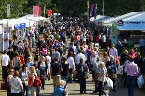 General view of the crowds during the Land Rover Burghley Horse Trials at Burghley Park on September 7, 2014 in Stamford, England. 