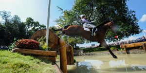 Gemma Tattersall (GBR) riding Arctic Soul at the Storm Doris Combination on her way to second place after the cross country phase. The Land Rover Burghley Horse Trials. Burghley House, Stamford, Lincolnshire, Britain United Kingdom on 2nd September 2017.